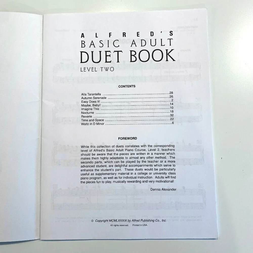 Alfred's Basic Adult Duet Book Level Two - Picture 2 of 4